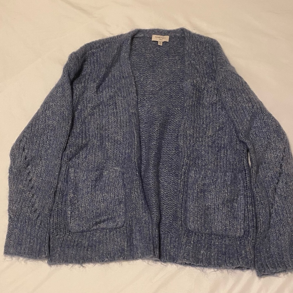 Habitual Blue denim colored cardigan with pockets.